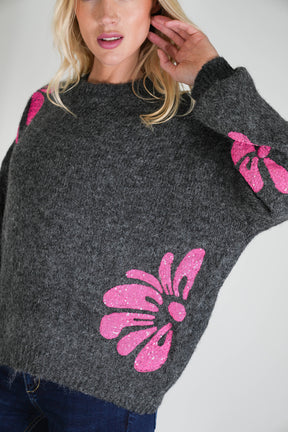 Charcoal and Pink Britney Jumper