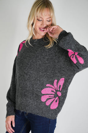 Charcoal and Pink Britney Jumper