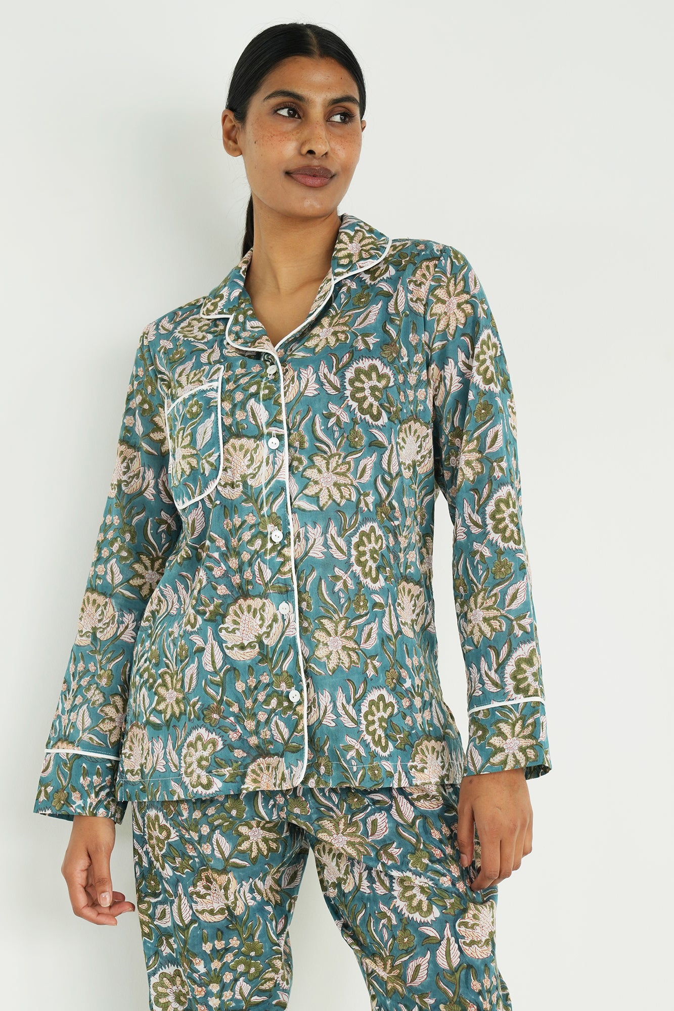 Teal Floral Long Set PJs