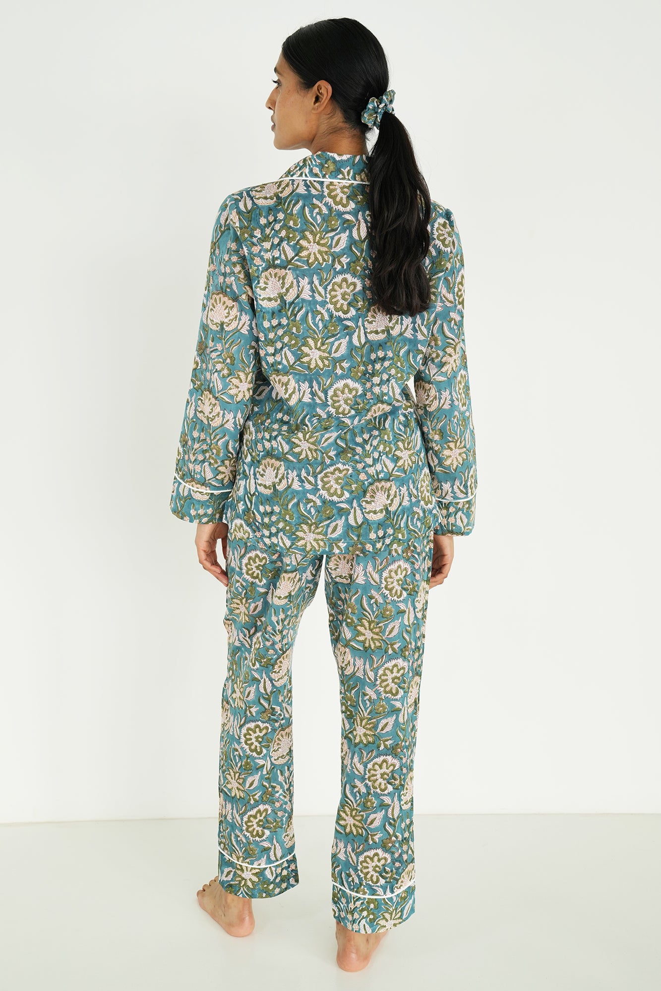 Teal Floral Long Set PJs