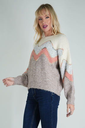 Peach and Grey Zig Zag Jumper