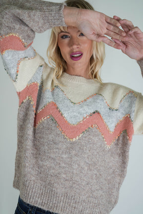Peach and Grey Zig Zag Jumper