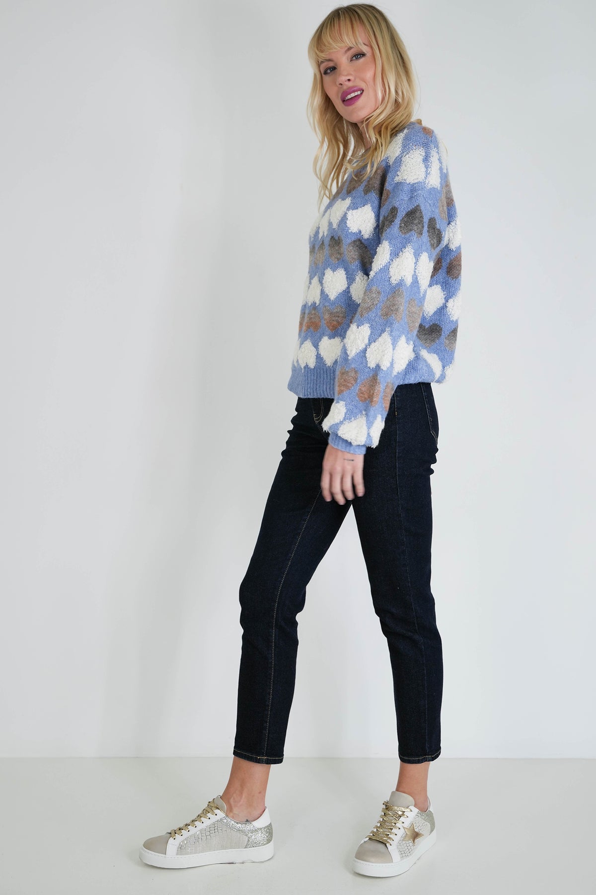 Blue and White Heart Jumper