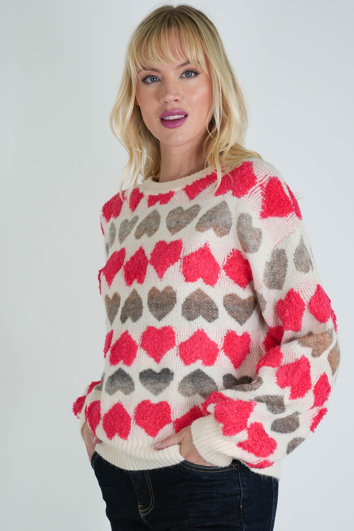 Taupe and Pink Heart Jumper