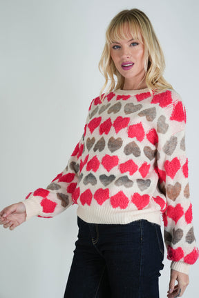 Taupe and Pink Heart Jumper