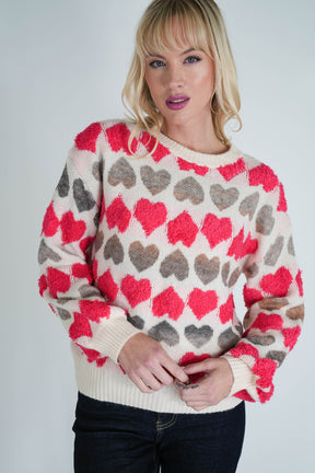 Taupe and Pink Heart Jumper
