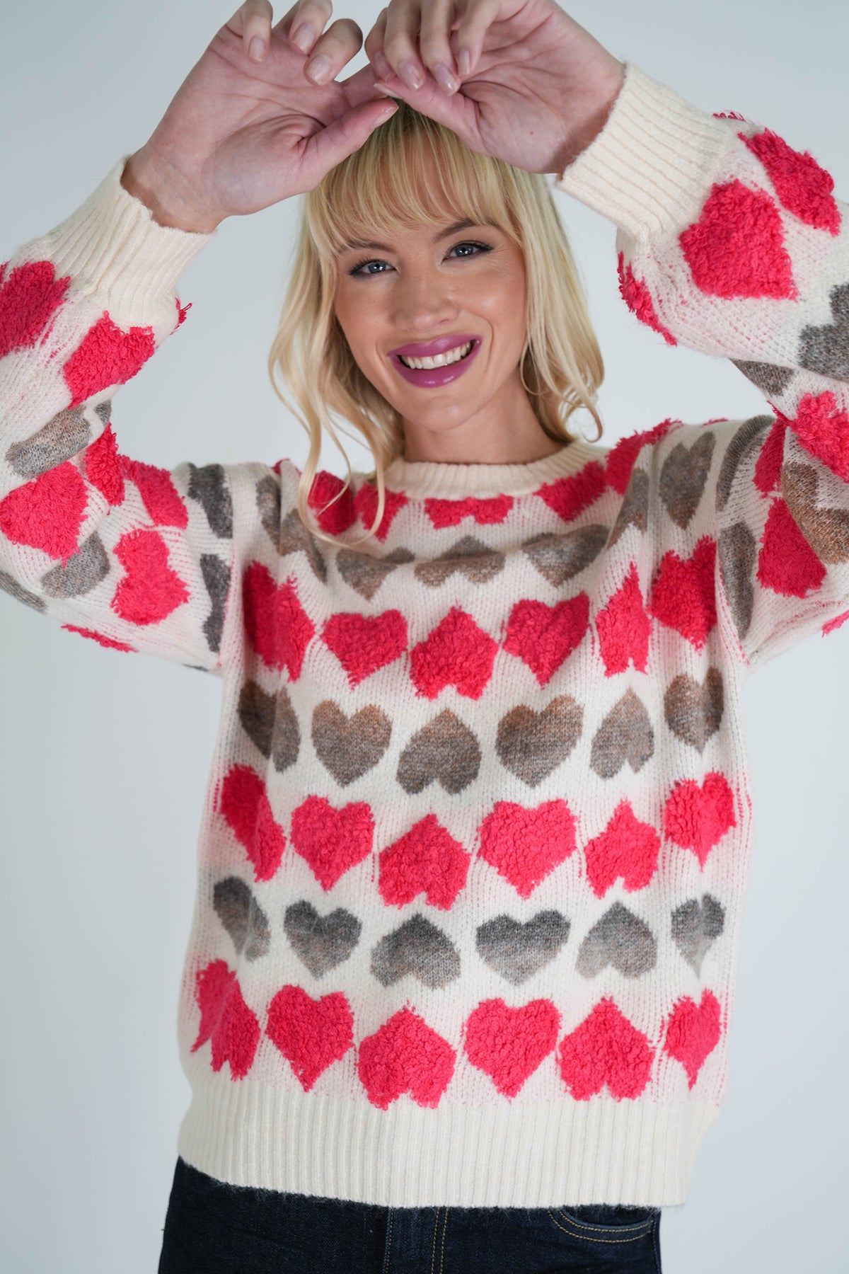 Taupe and Pink Heart Jumper