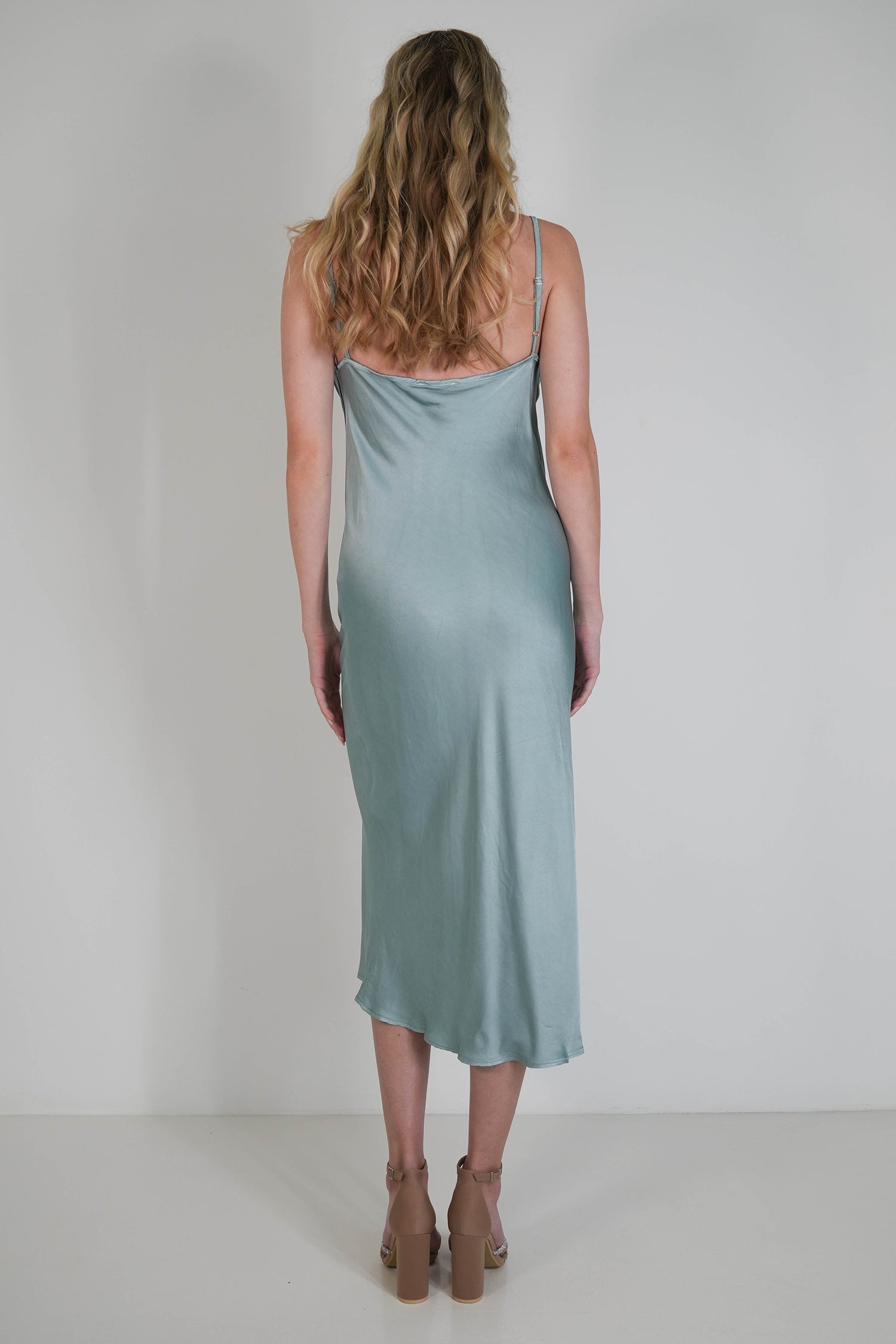 Sage Satin Slip Dress