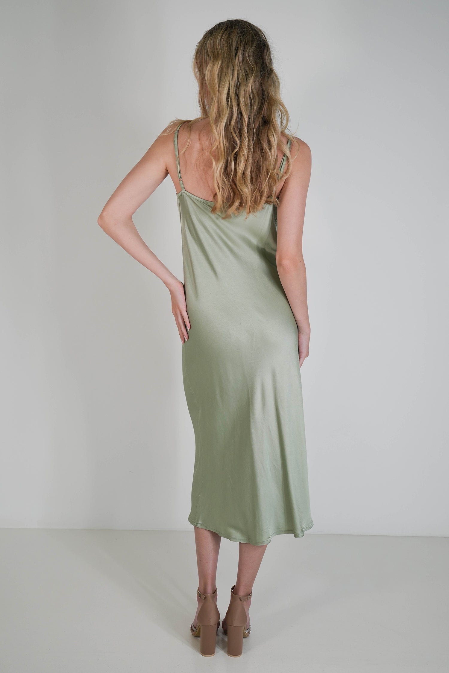 Olive Satin Slip Dress