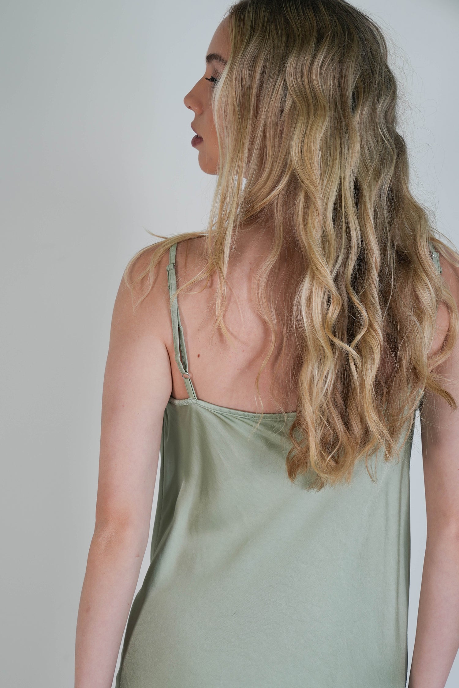 Olive Satin Slip Dress