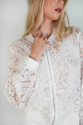 White Lace Sequin Bomber