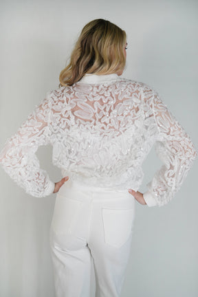 White Lace Sequin Bomber