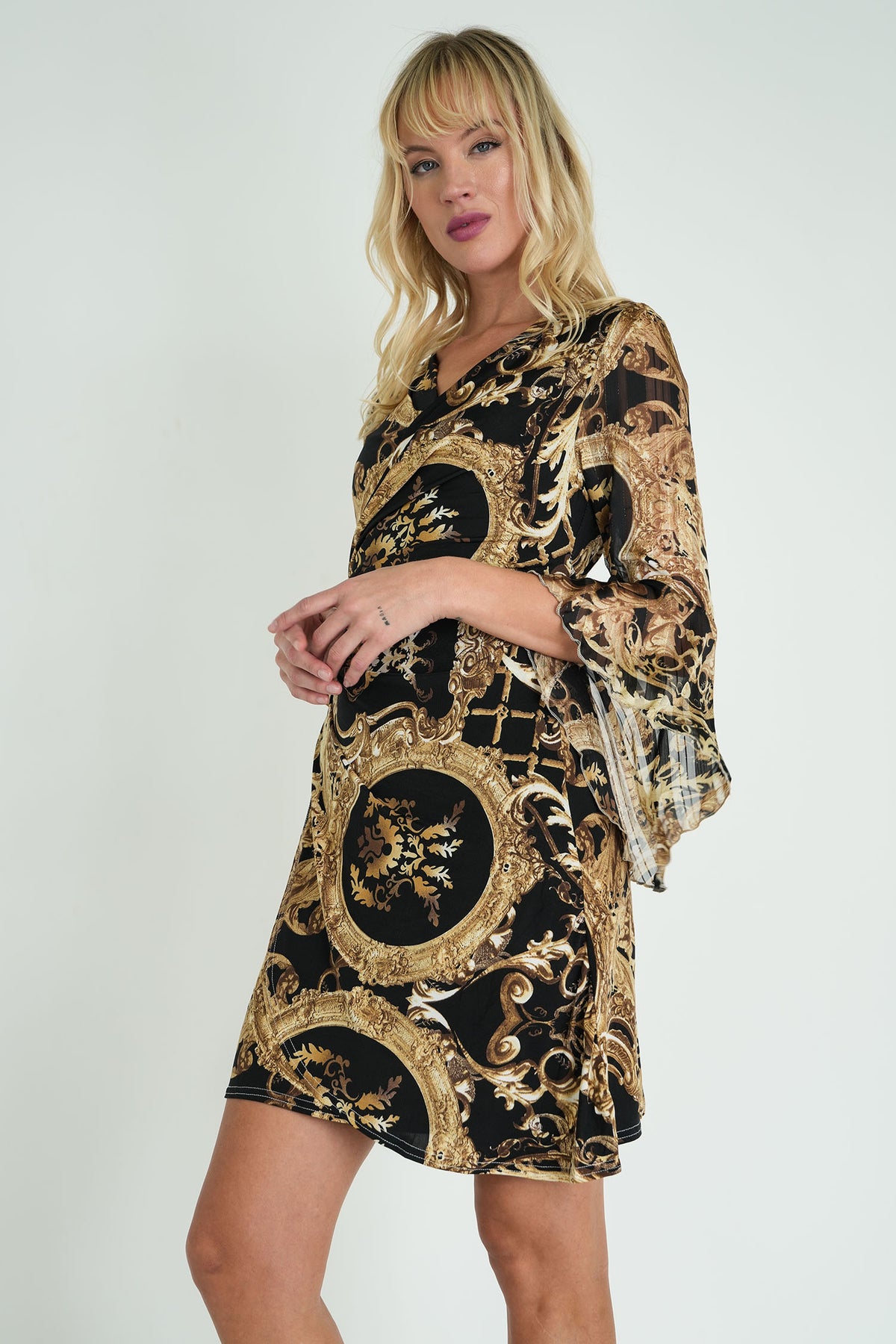 Black and Gold Wrap Eliza Dress