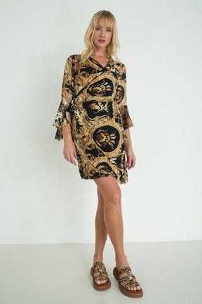 Black and Gold Wrap Eliza Dress