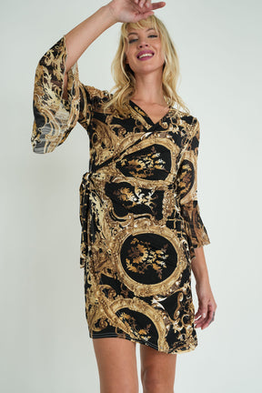 Black and Gold Wrap Eliza Dress