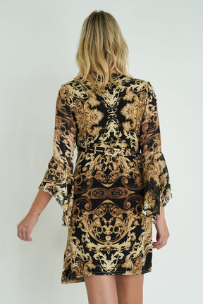 Black and Gold Wrap Eliza Dress