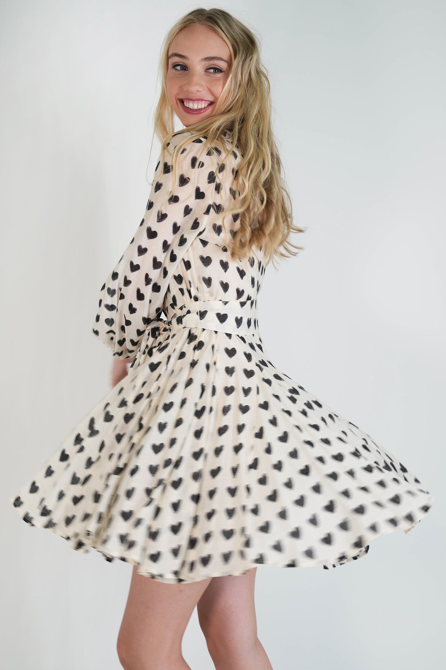 Cream Black Heart Shirt Dress