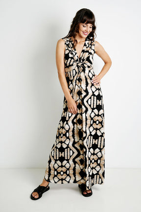 Black/Cream Print Knot Dress