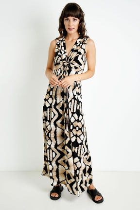 Black/Cream Print Knot Dress