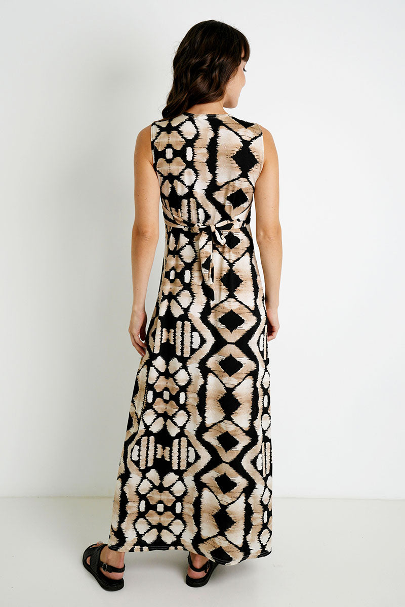 Black/Cream Print Knot Dress