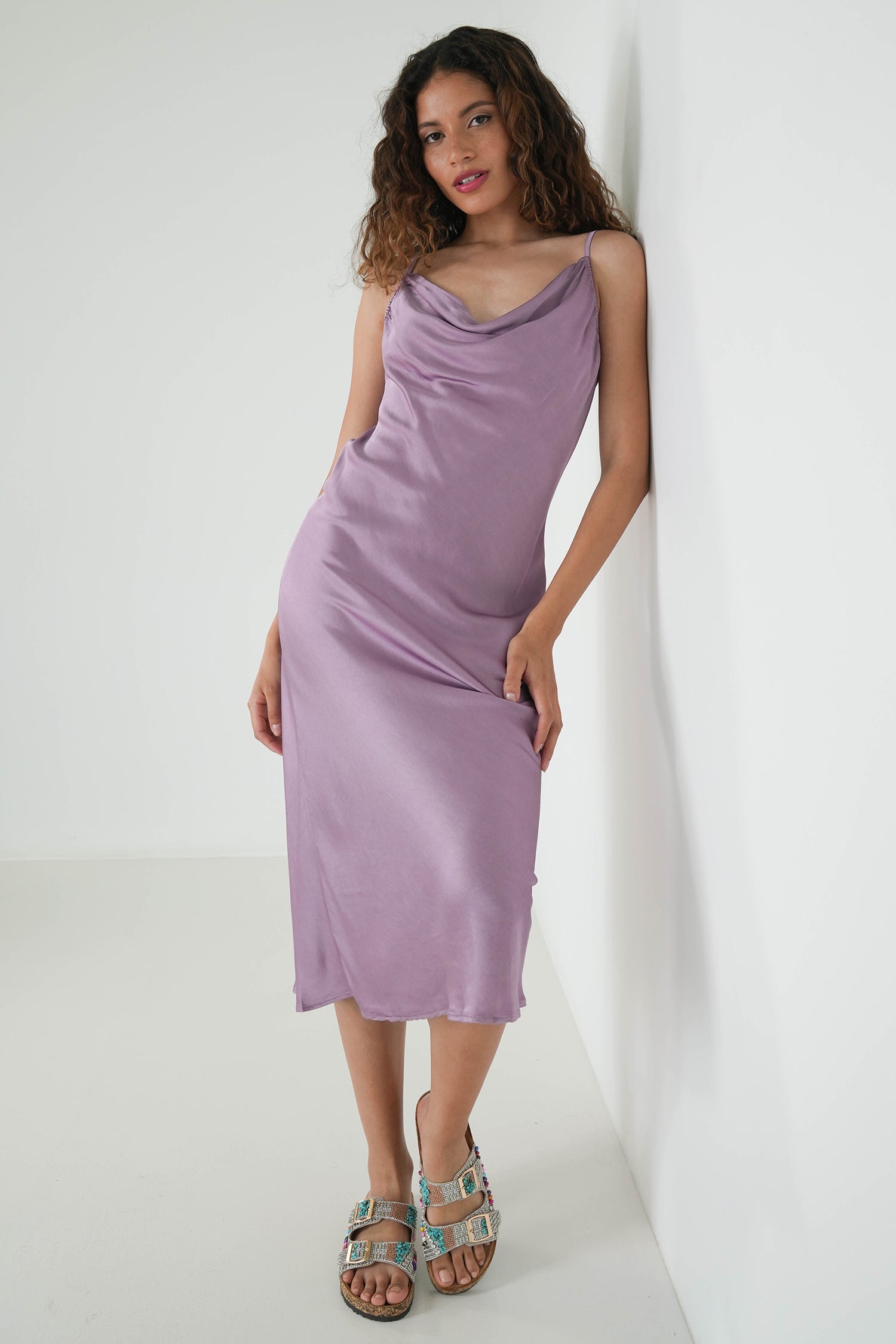 Lilac Satin Slip Dress