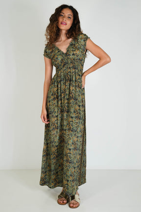 Green/Paisley Peasant Dress