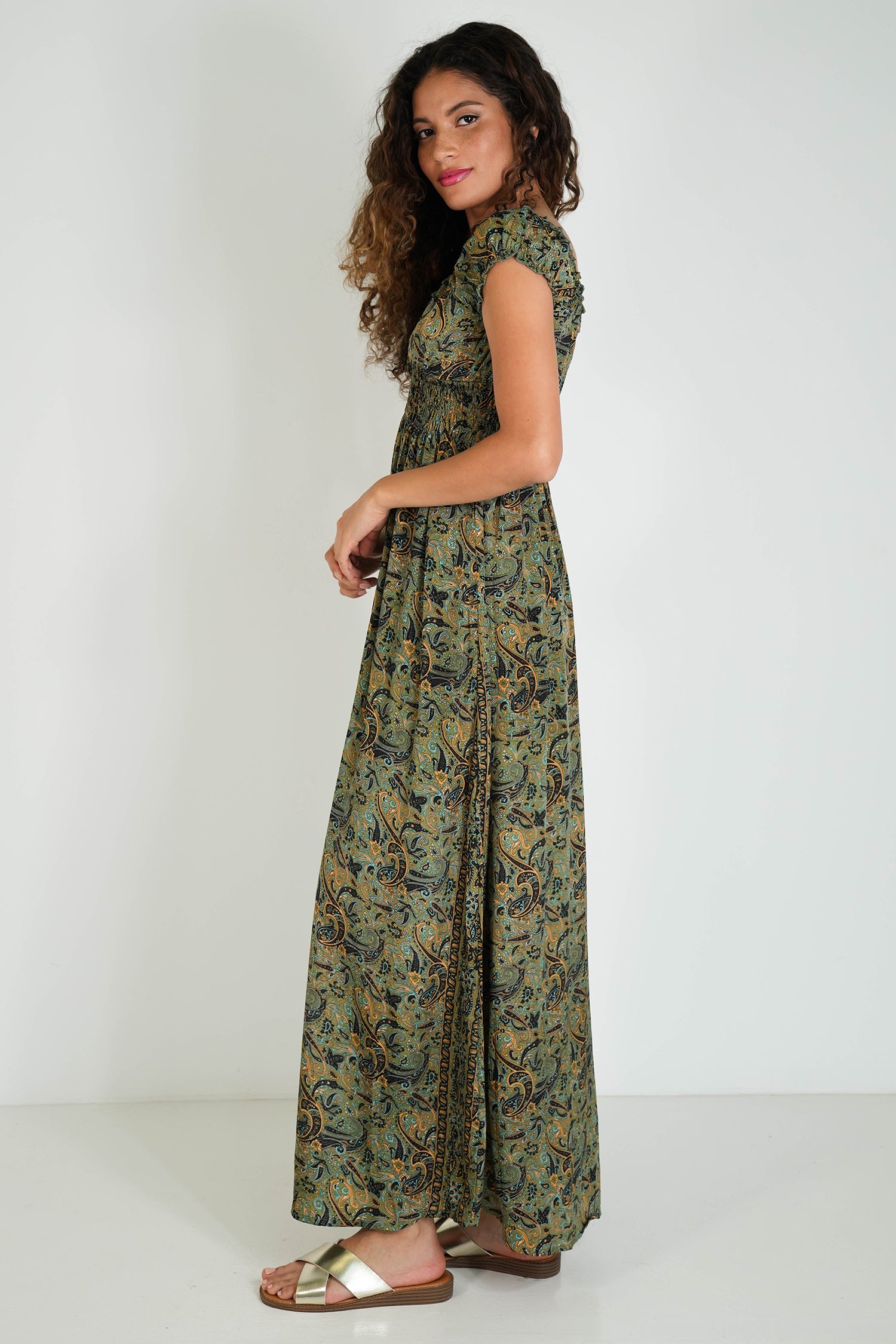 Green/Paisley Peasant Dress