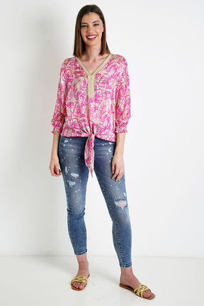 Cerise Leaf Tie Top