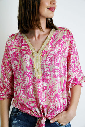 Cerise Leaf Tie Top