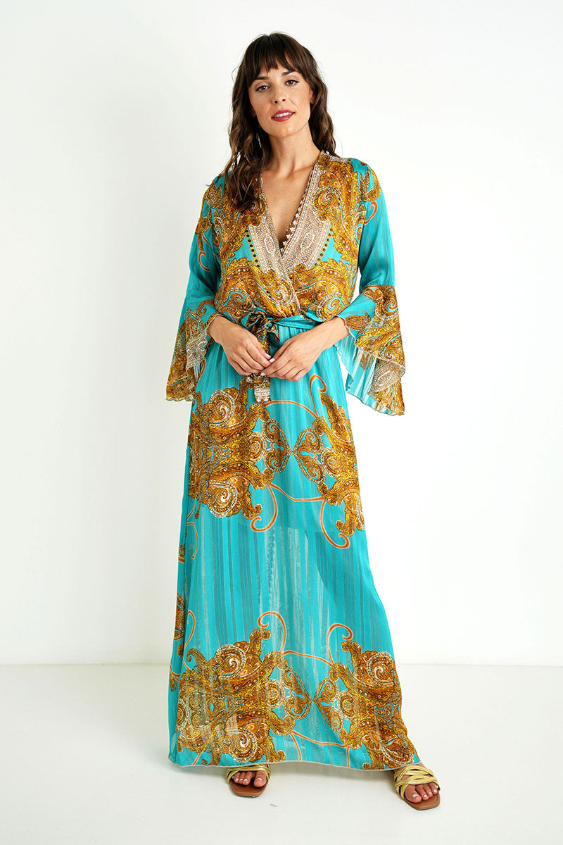 Turquoise/Gold Boho Dress