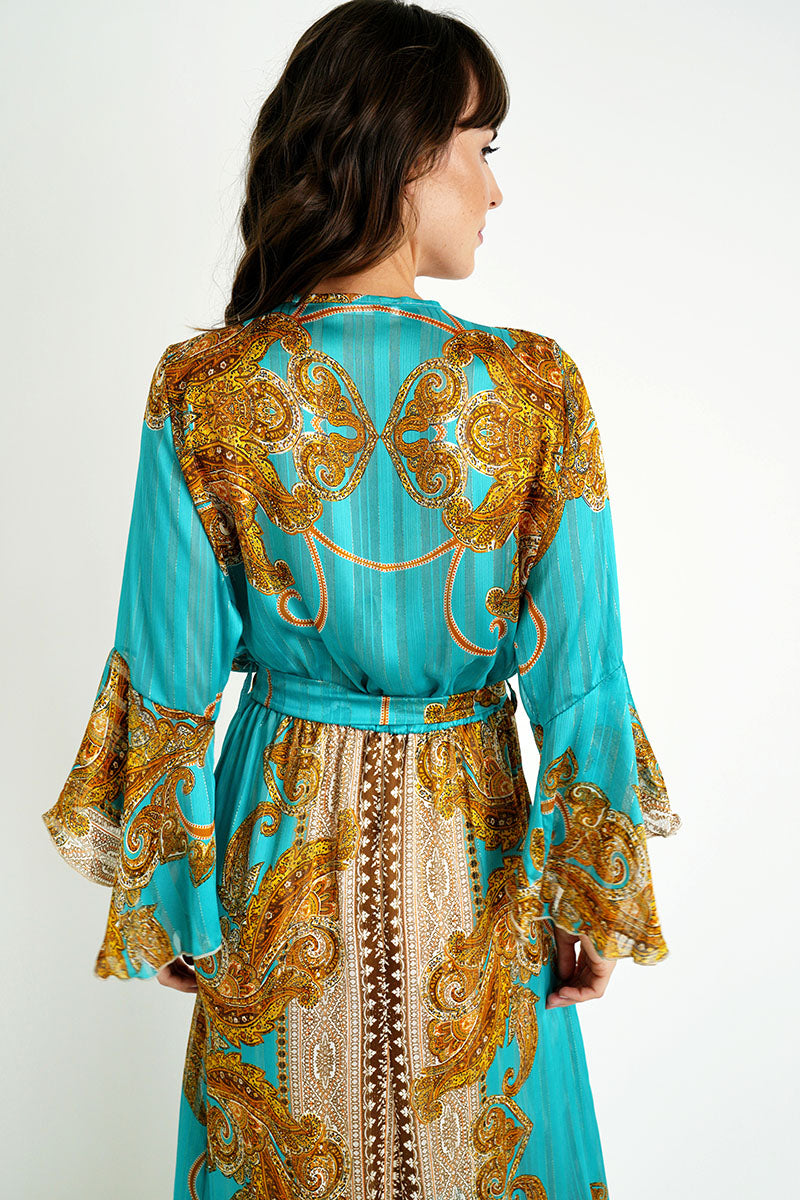 Turquoise/Gold Boho Dress