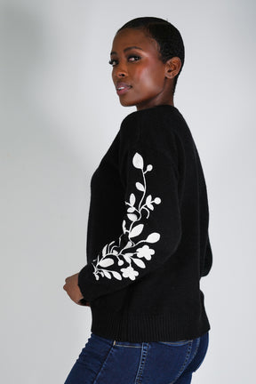 Black Embroidered Sleeve Jumper