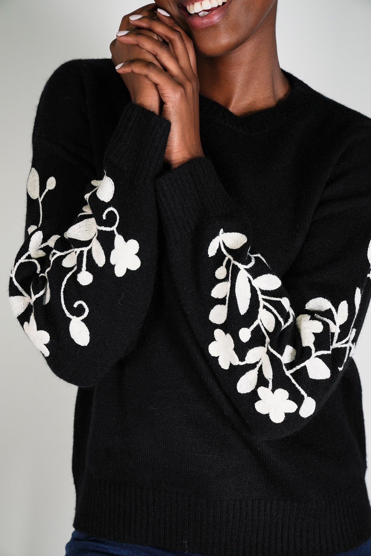Black Embroidered Sleeve Jumper