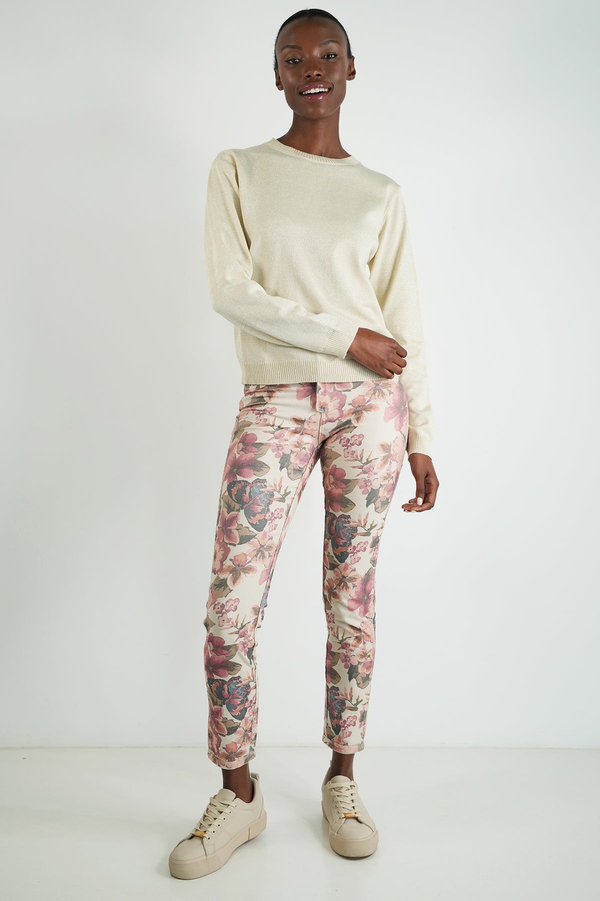 Cream Floral Reversible Jean