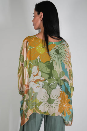 Green Tropical Silk Poncho