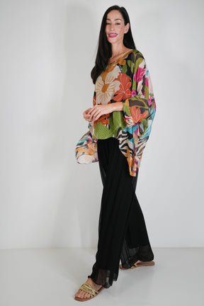 Black Tropical Silk Poncho