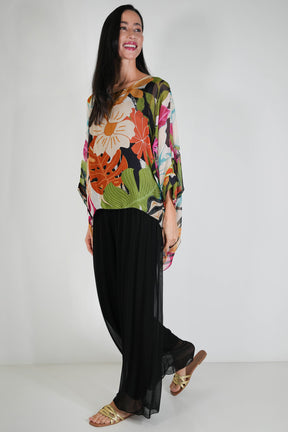 Black Tropical Silk Poncho