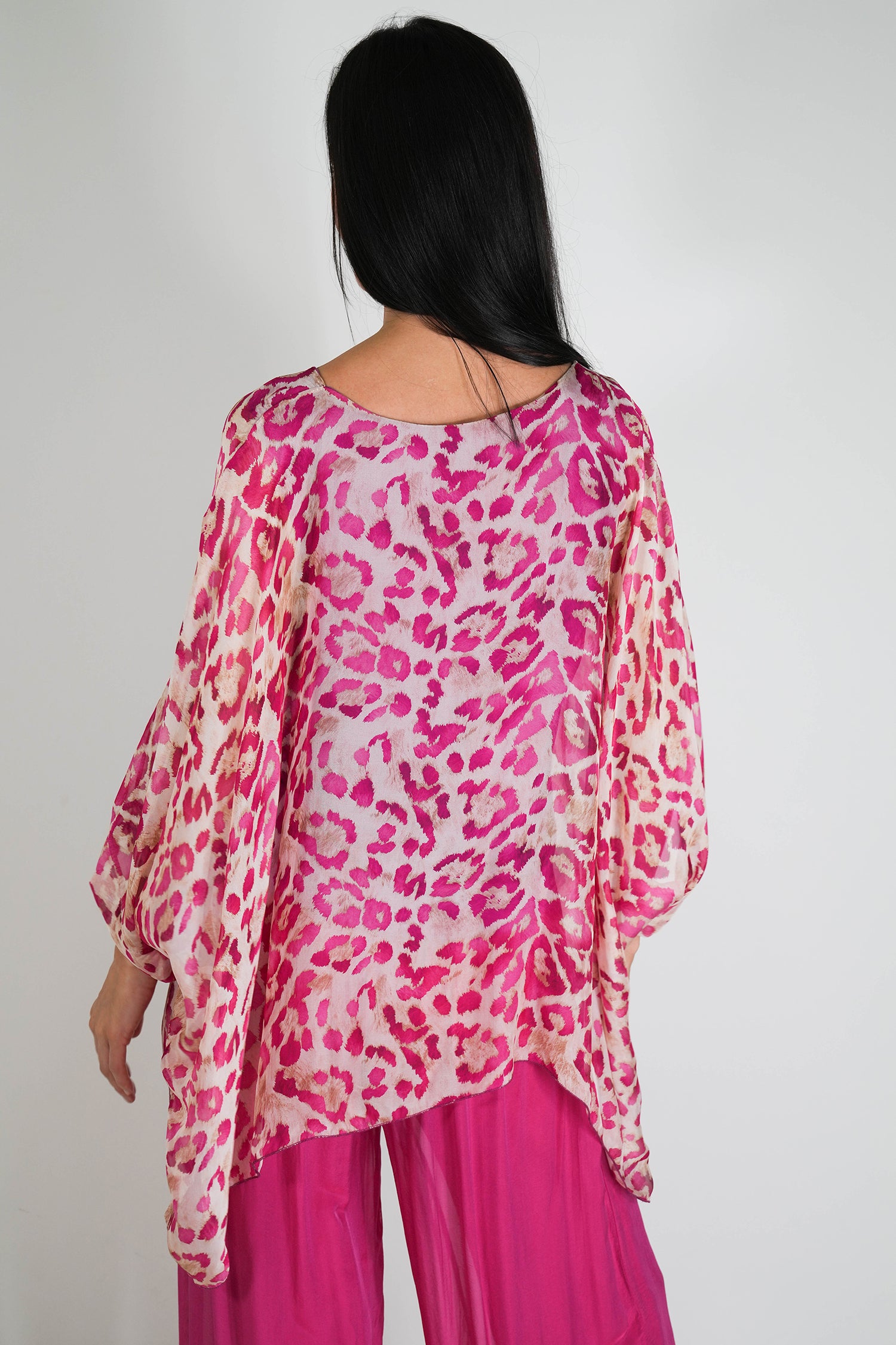 Cerise Leopard Silk Poncho