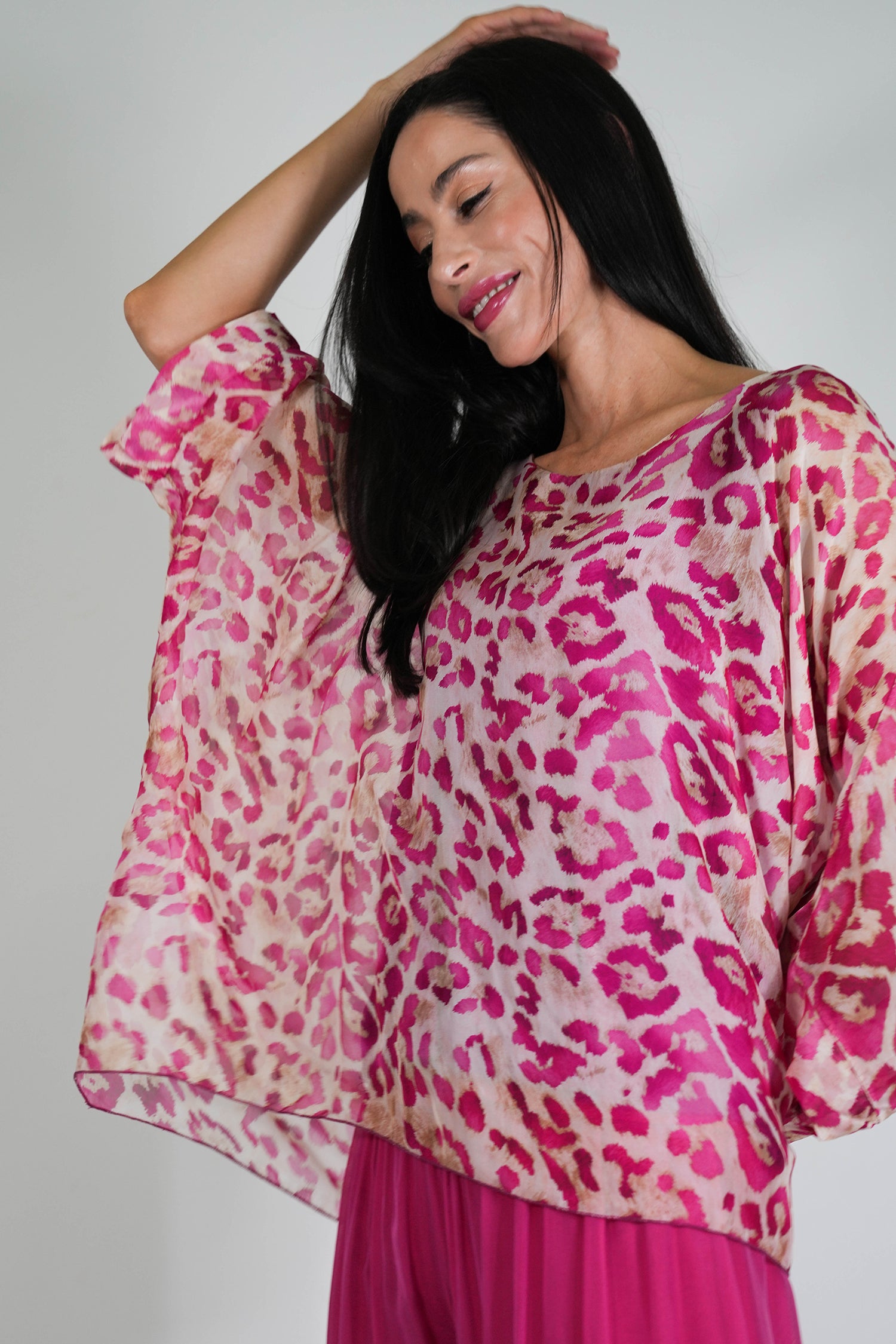 Cerise Leopard Silk Poncho