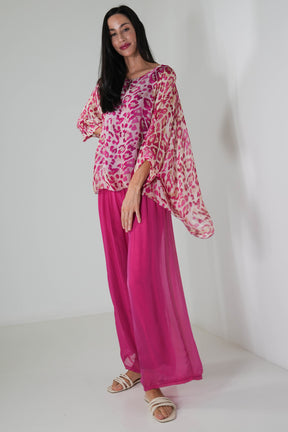 Cerise Leopard Silk Poncho