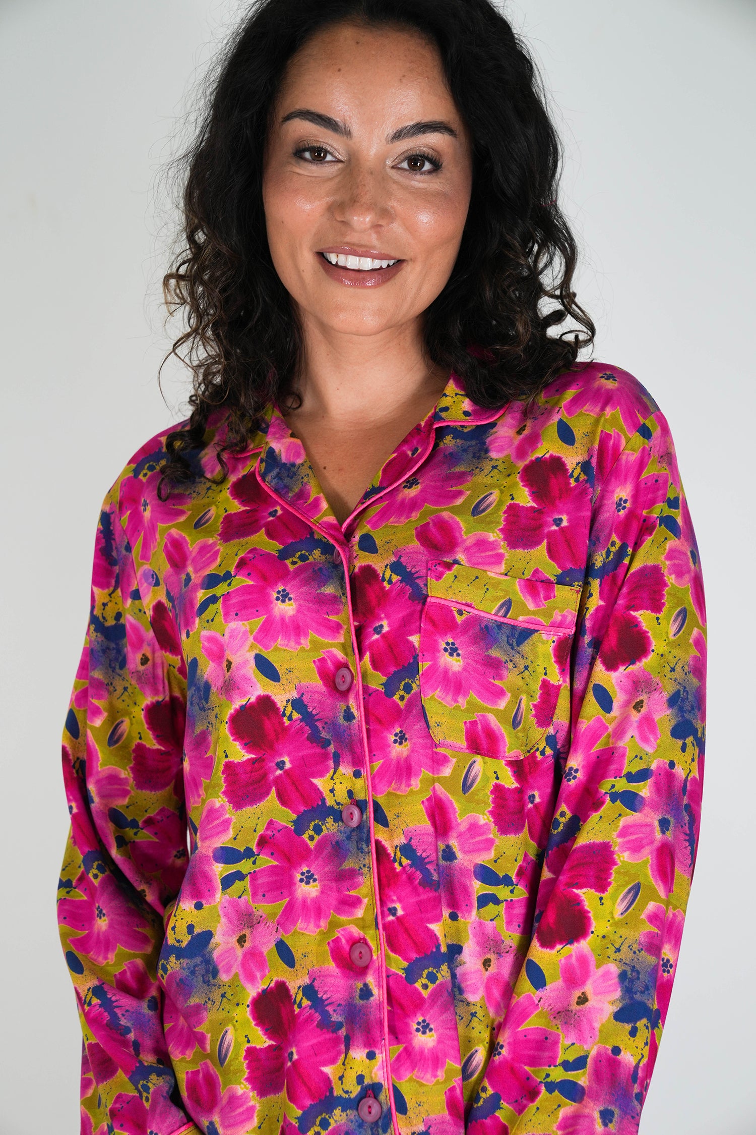 Cerise/Floral Long Set PJs