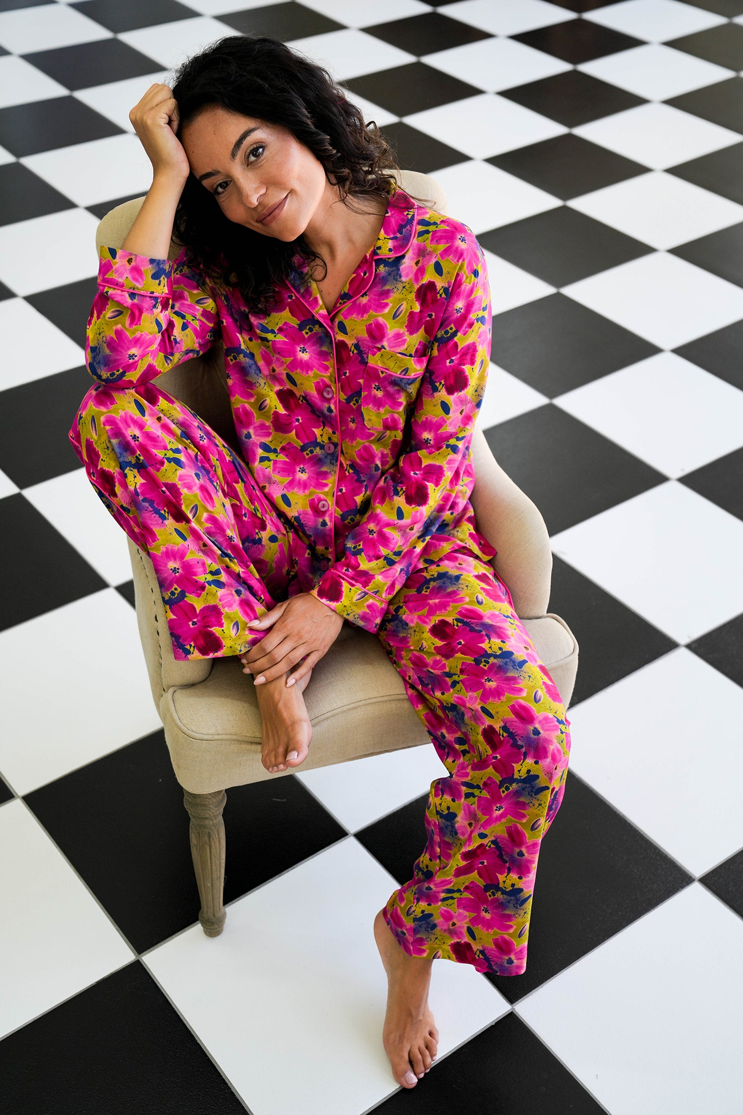 Cerise/Floral Long Set PJs