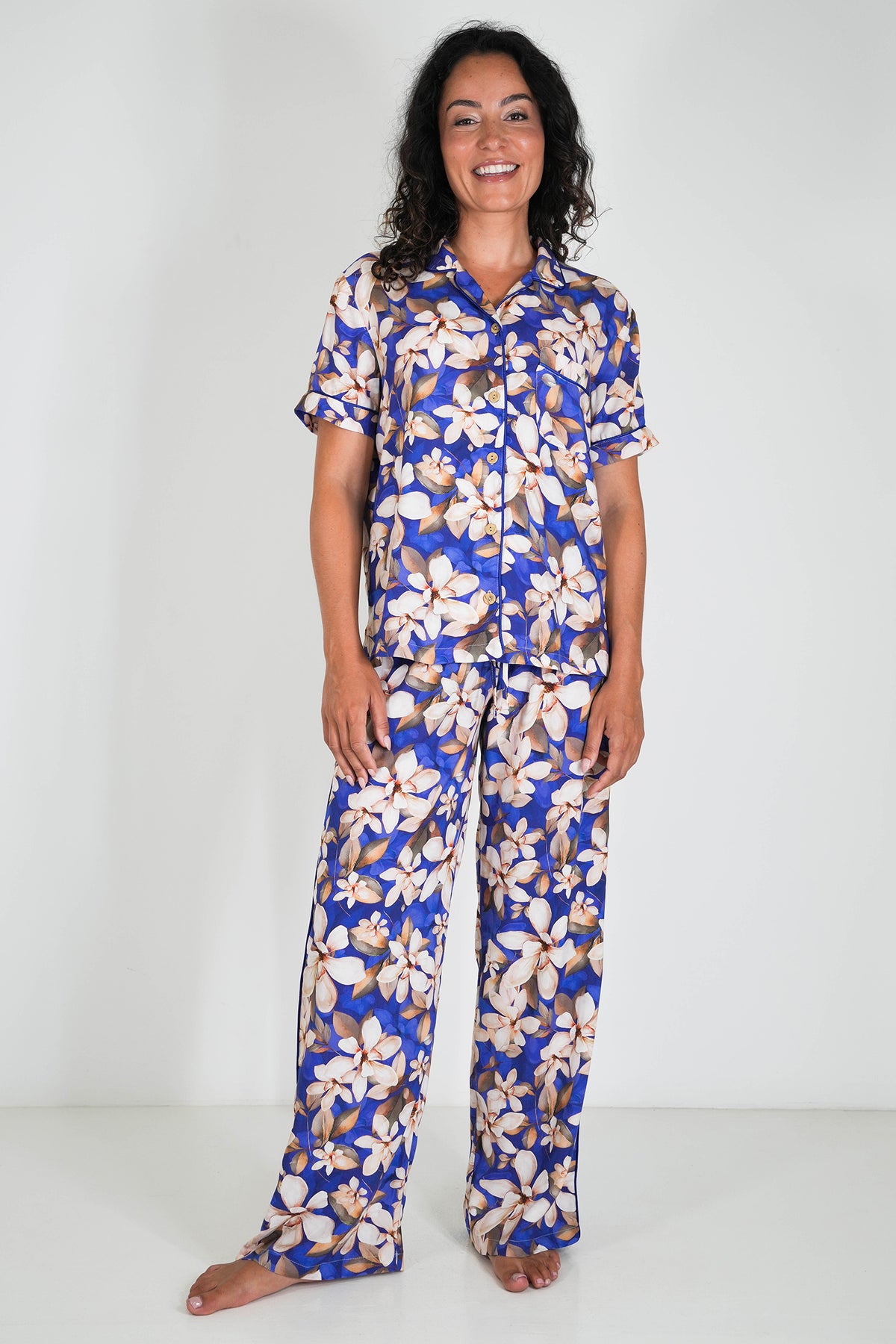 Cobalt/Floral Short Top/Long Bottom Set PJs