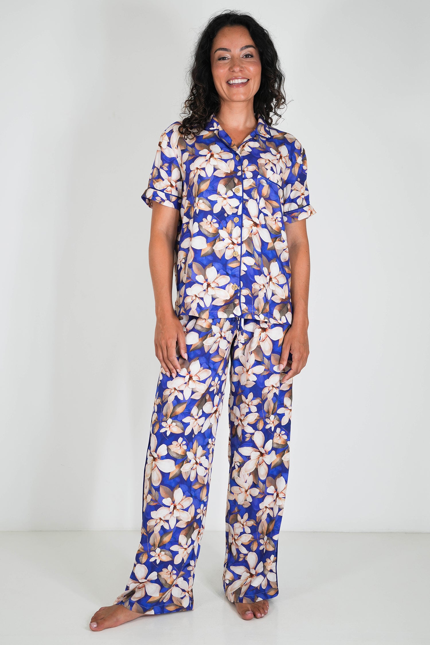 Cobalt/Floral Short Top/Long Bottom Set PJs