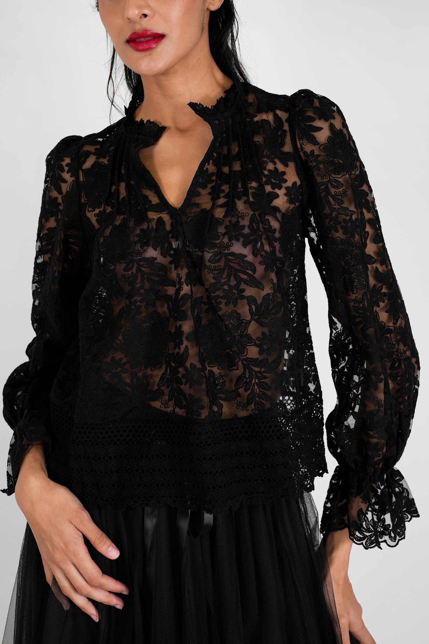 Black Lace Embroidered Blouse