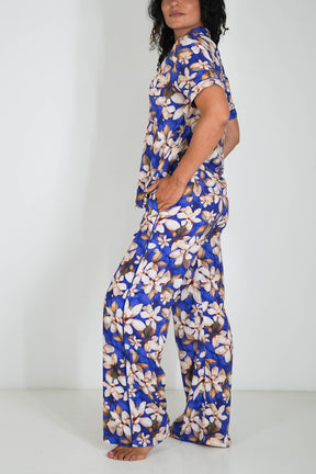 Cobalt/Floral Short Top/Long Bottom Set PJs