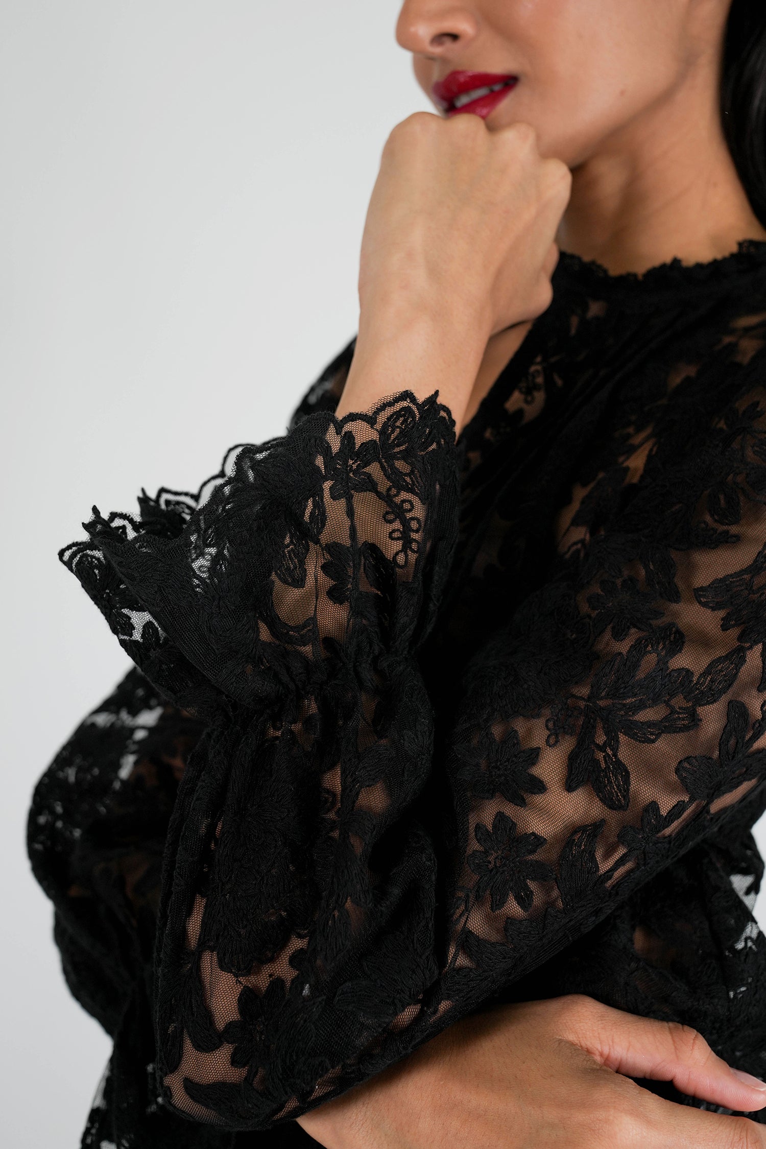 Black Lace Embroidered Blouse