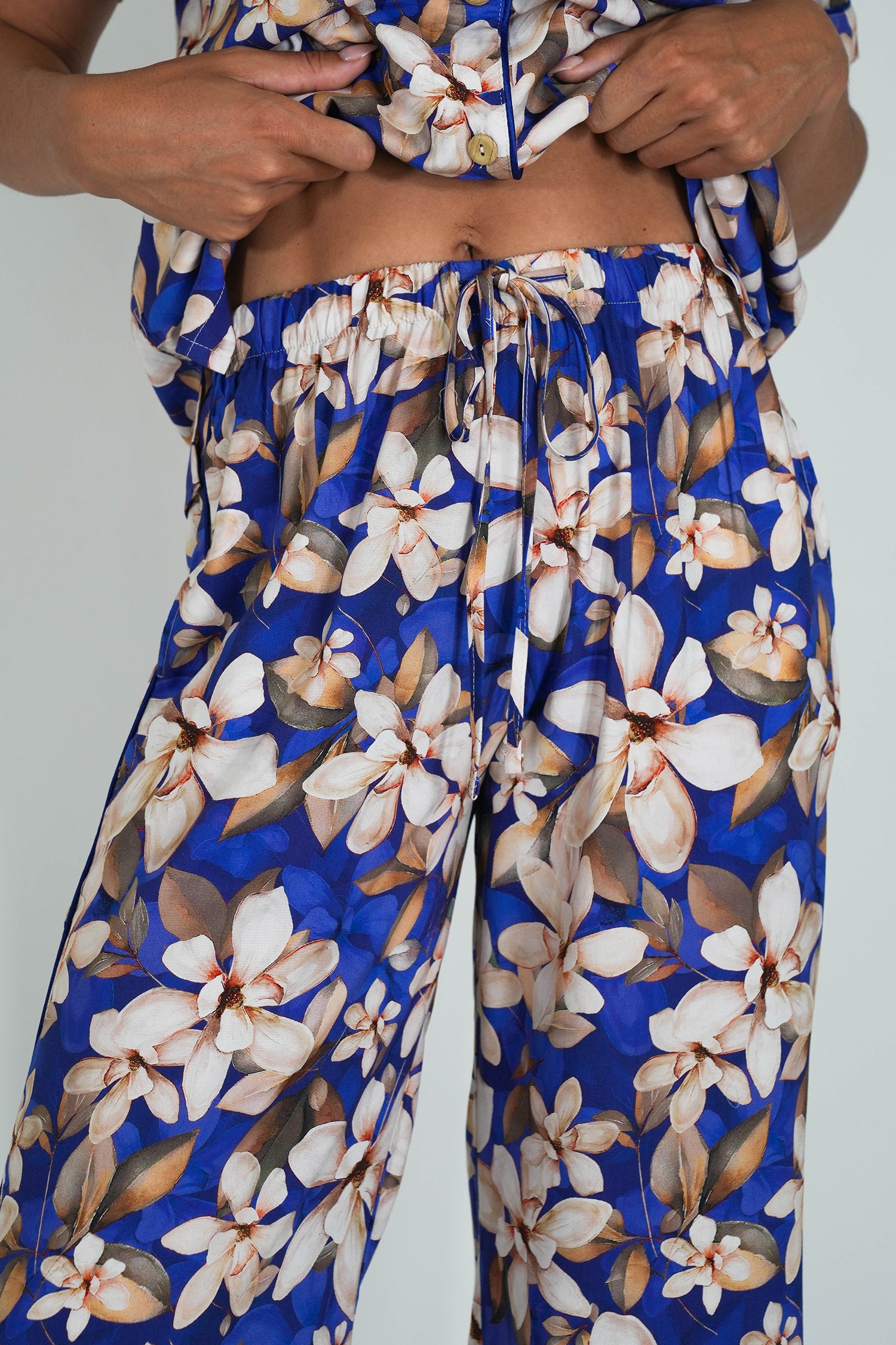 Cobalt/Floral Short Top/Long Bottom Set PJs