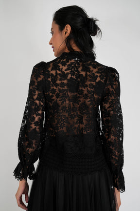 Black Lace Embroidered Blouse