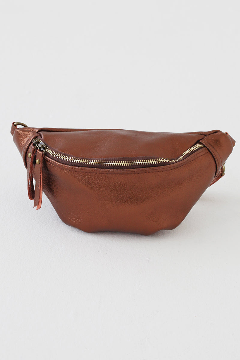 Rust Leather Metallic Moonbag